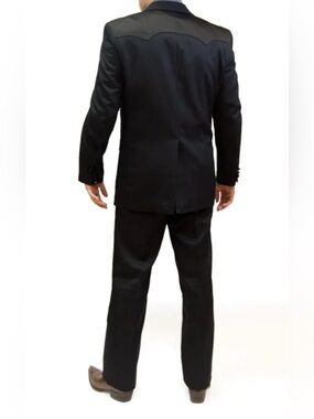 Classic Western Black and Leather Men's Suit Jacket and Trousers